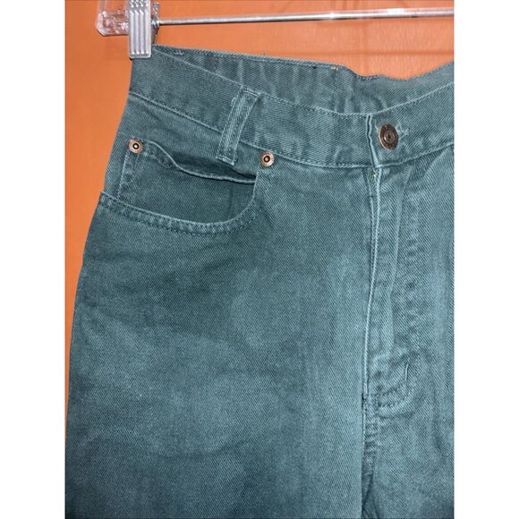 VTG 90s Paris Sport Club Denim Jeans Dark Forest Green - Tapered Leg - 5 Short - Picture 3 of 12